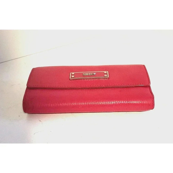 VINTAGE DKNY DONNA KARAN TRIFOLD PINK LEATHER WALLET - Picture 2 of 8